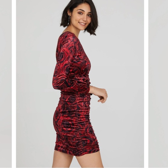 Velvet Ruched Rose 🌹 Print Mini Dress size M - Picture 2 of 7